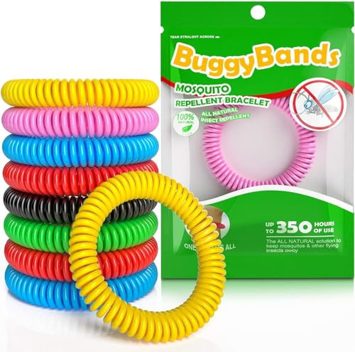 BuggyBands 60 Pack Mosquito Repellent Bracelets, Individually Wrapped Wristbands, DEET Free, Natural and Waterproof Bands, Camping Travel Essentials (60 Count (Pack of 1)) | Amazon (US)