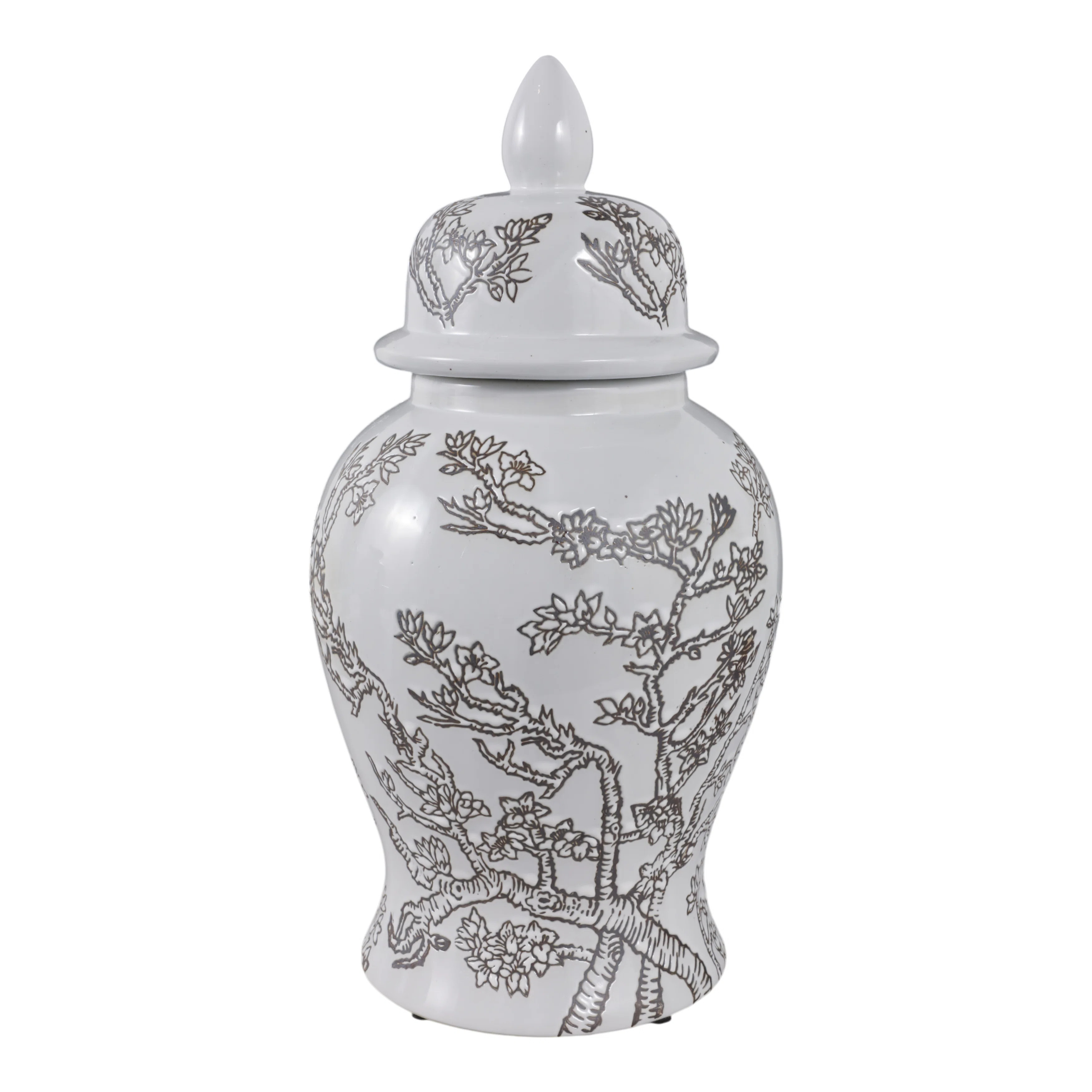 Ellport Decorative Cherry Blossom Temple Jar With Lid - Ceramic Tall Home Decor For Table Styling... | Wayfair North America
