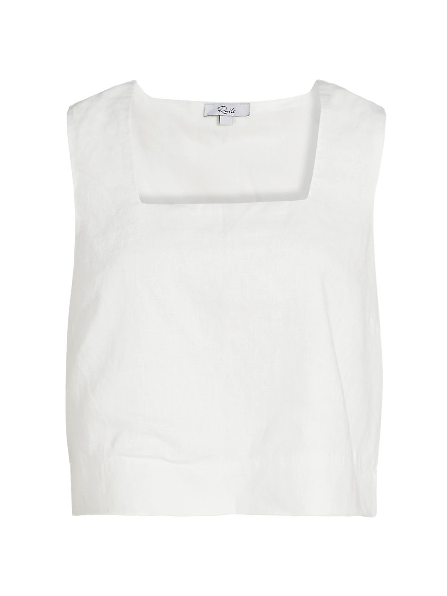 Women's Akira Linen Square Neck Tank - White - Size XL | Saks Fifth Avenue