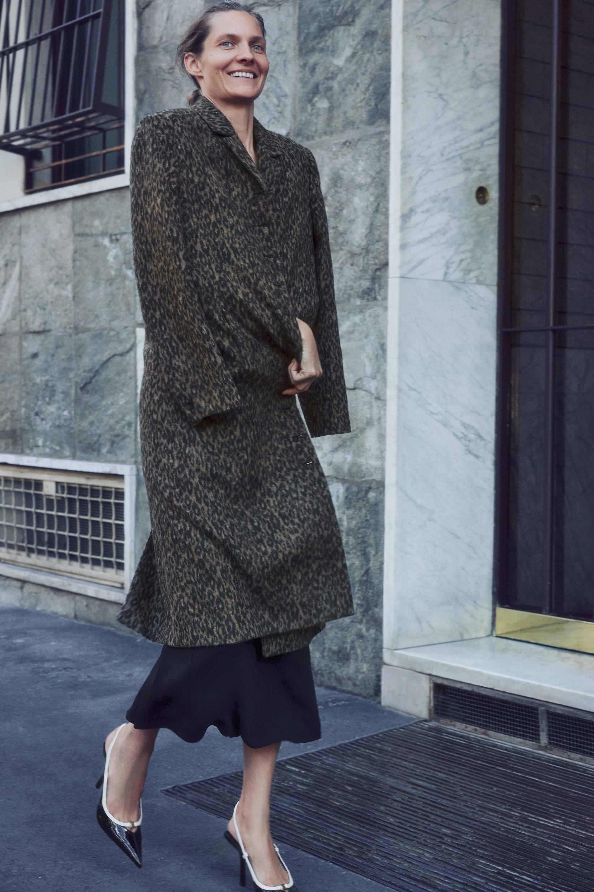 Zara - Animal Print Long Coat Zw Collection - Leopard / Taupe Brown - L - Woman | Zara US