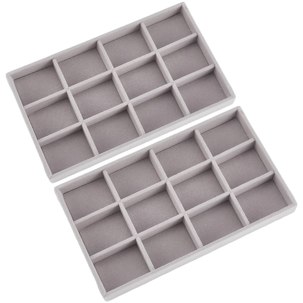 2Pcs 5 x 8.3 Inch Velvet Jewelry Trays Stackable Jewelry Organizer Removable Divider 12 Grids Div... | Amazon (US)