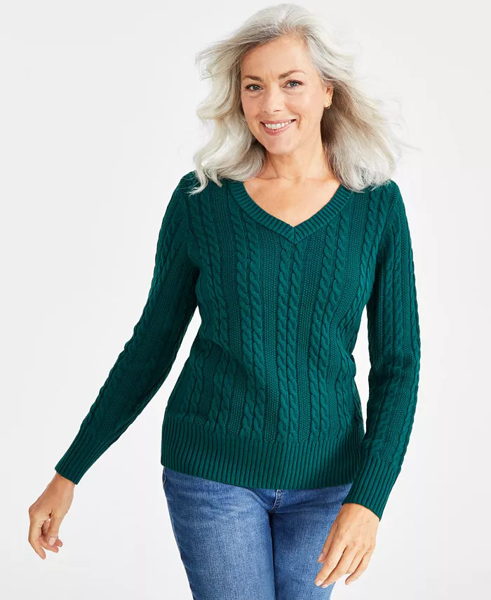 Style & Co Women's V-Neck Cable-Knit Long-Sleeve Sweater, Regular & Petite, Created for Macy's - ... | Macy's
