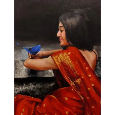 Beautiful Woman Waiting With Bird Painting | Acrylic On Canvas | By Shweta Rukme | Wayfair North America