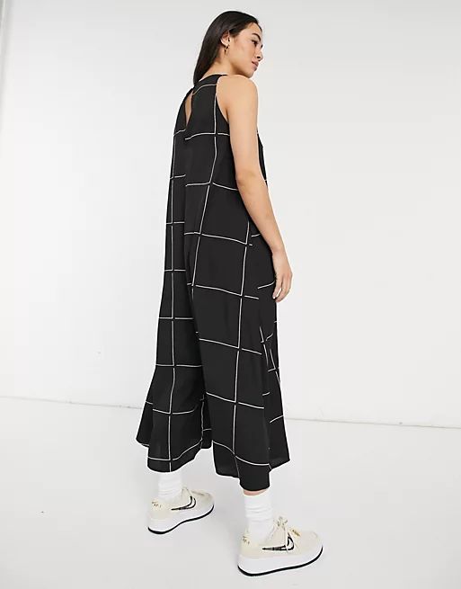 ASOS DESIGN v neck minimal jumpsuit in oversize check print | ASOS (Global)