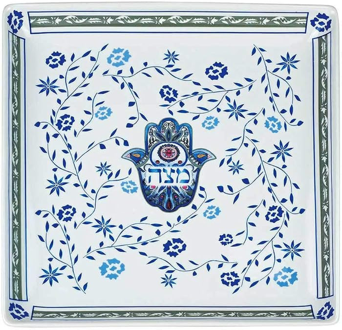 Porcelain Passover Seder Square Matzo Plate 10" Decorative Hamasa Design by Artist Jessica Sporn ... | Amazon (US)
