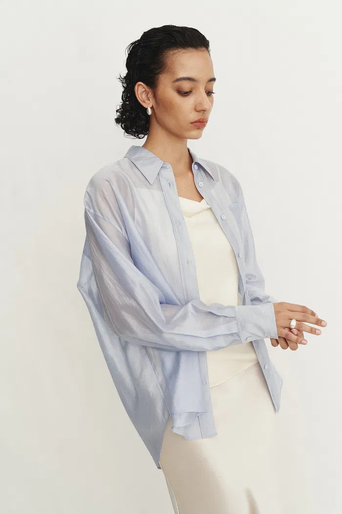 Bella Blue Sheer Button-Up Shirt in Organza | Fabrique