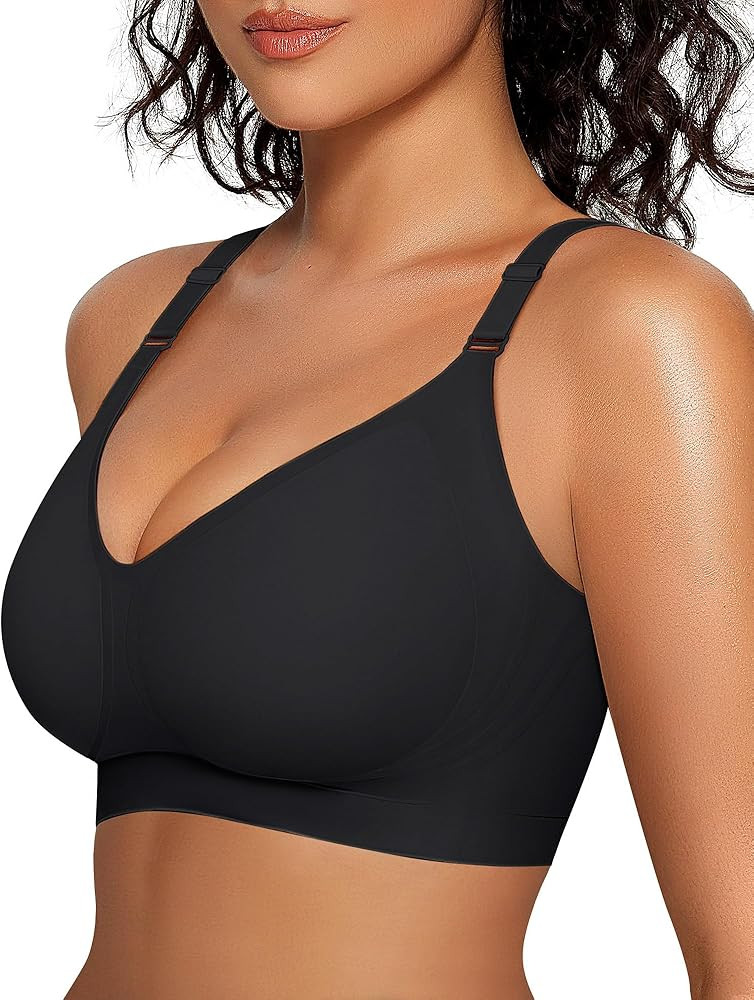 OEAK Womens Comfortable Bras Wireless V Neck Bra Full Coverage Bralettes Seamless Tshirts Bras Pu... | Amazon (US)
