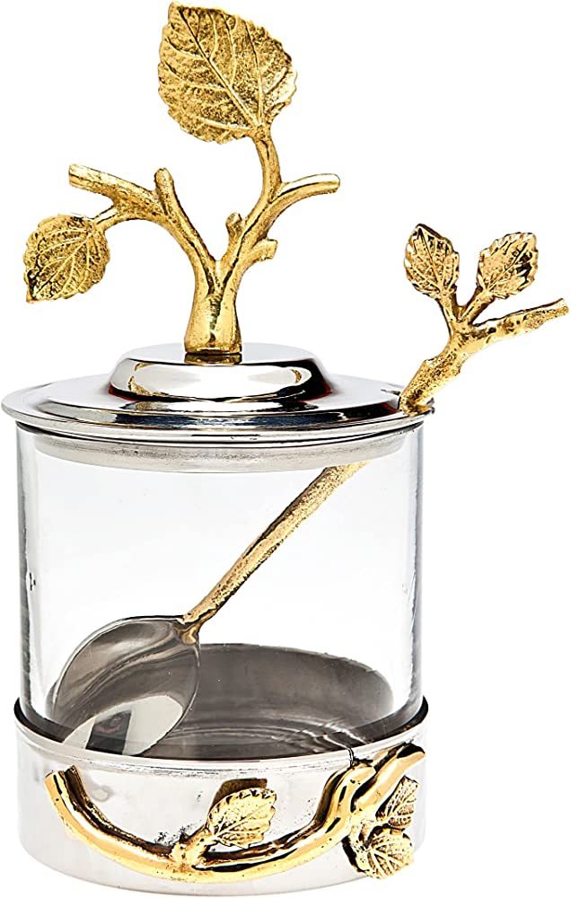 Godinger Leaf Jam/Honey Jar with Spoon, Silver/Brass | Amazon (US)