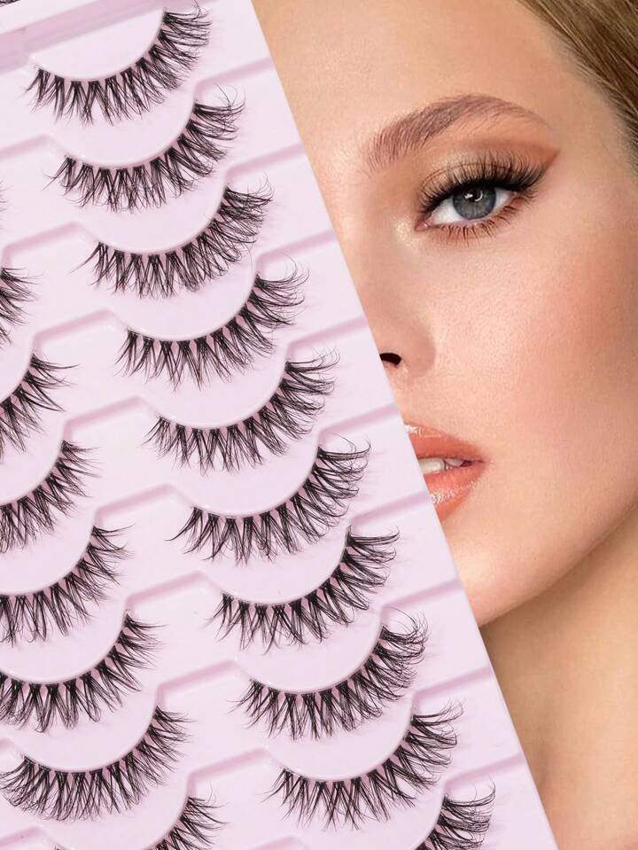 Conjunto De 10 Pares De Cílios Postiços Cruzados E Encaracolados 5d Em Formato De Cauda De Peix... | SHEIN
