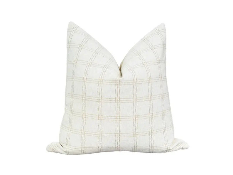 Cream Beige Plaid Pillow Cover, Chenille Windowpane Throw Pillow | Etsy (Global)