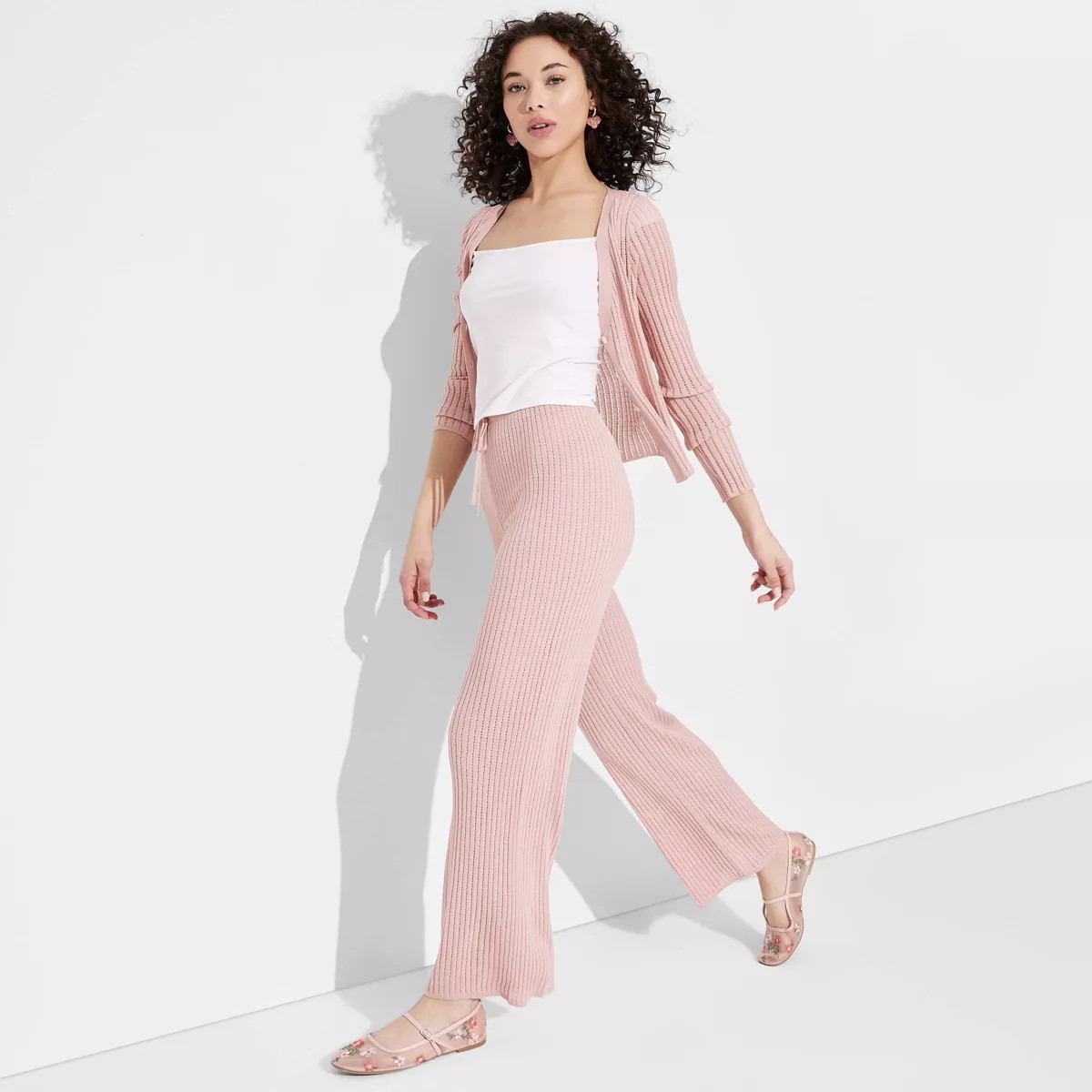 Women's Open Work Pointelle Wide Leg Pants - Wild Fable™ Off-White S: High Rise, Front Drawstri... | Target