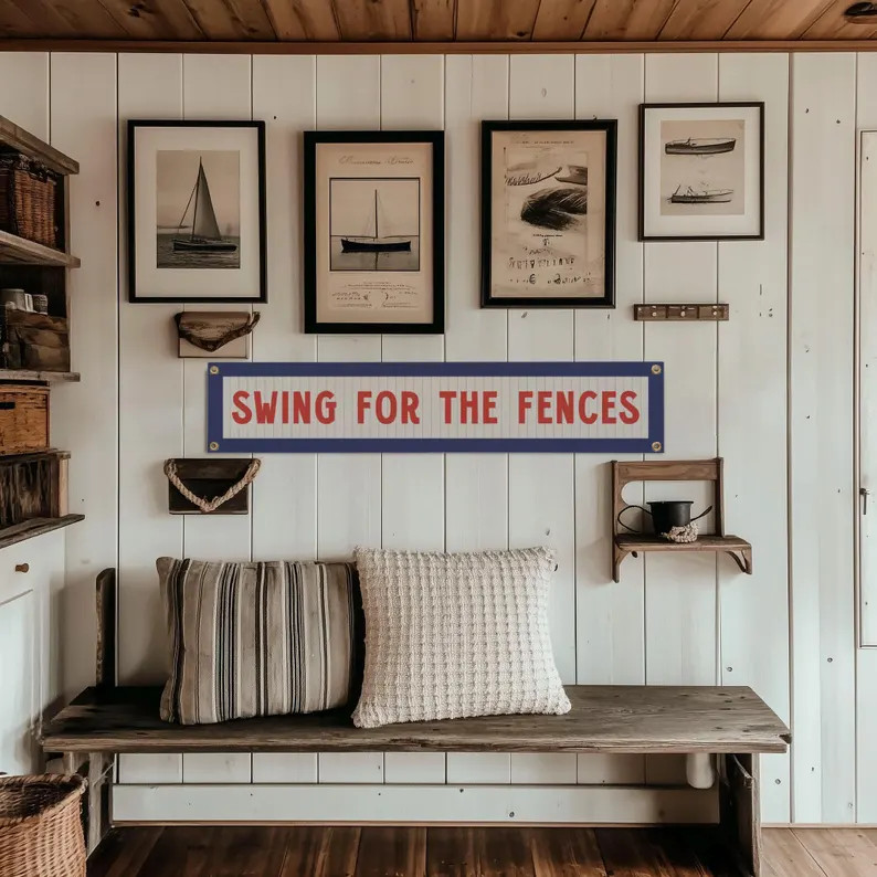 Swing for the Fences Felt Sign Banner | Vintage Baseball Banner, Inspirational Kids Room Decor, S... | Etsy (US)