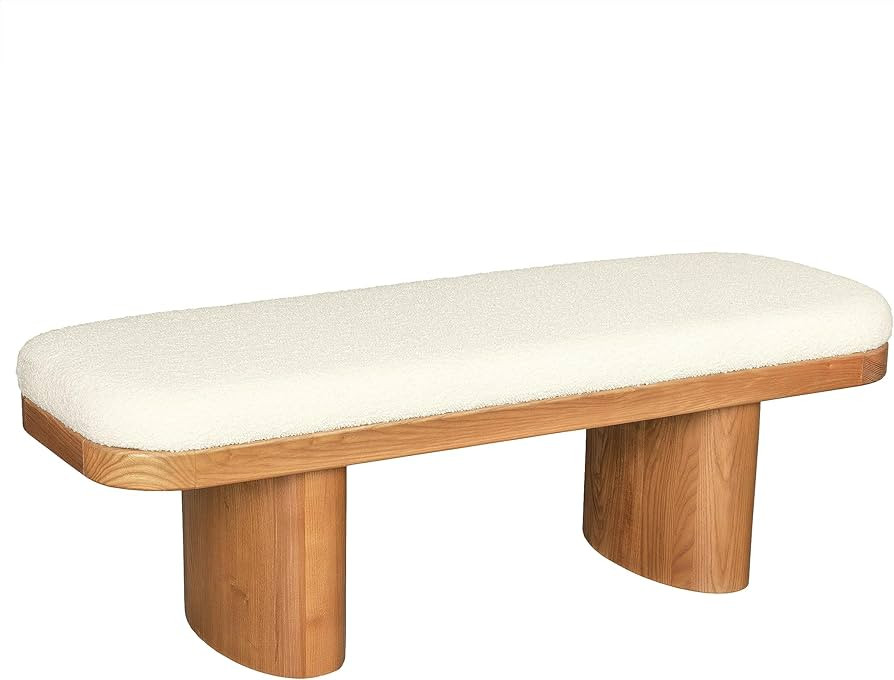 Ollie White Boucle Wooden Bench | Amazon (US)