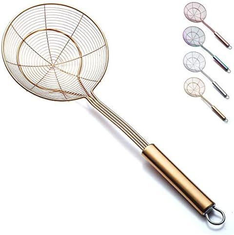 Amazon.com: Gold Strainer Spider Skimmers For Kitchen,Kyraton Stainless Steel Titanium Plating Coppe | Amazon (US)