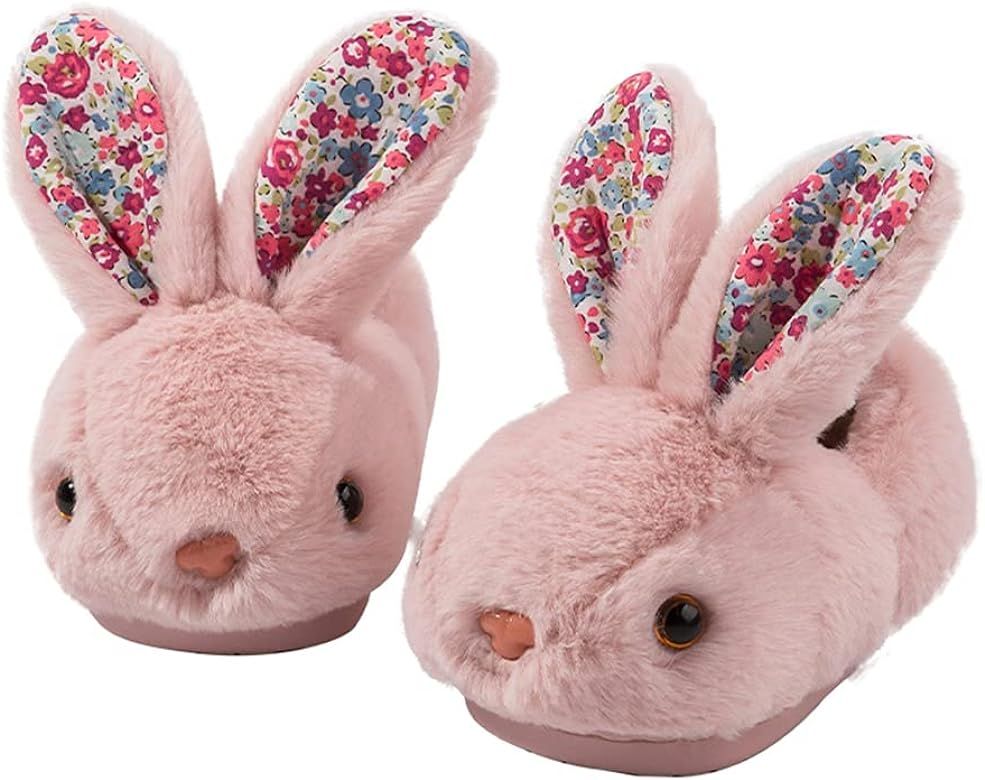 Toddler Kids Plush Slipper Faux Rabbit Fur Warm House Shoes Slip on for Boys and Girls Indoor ... | Amazon (US)