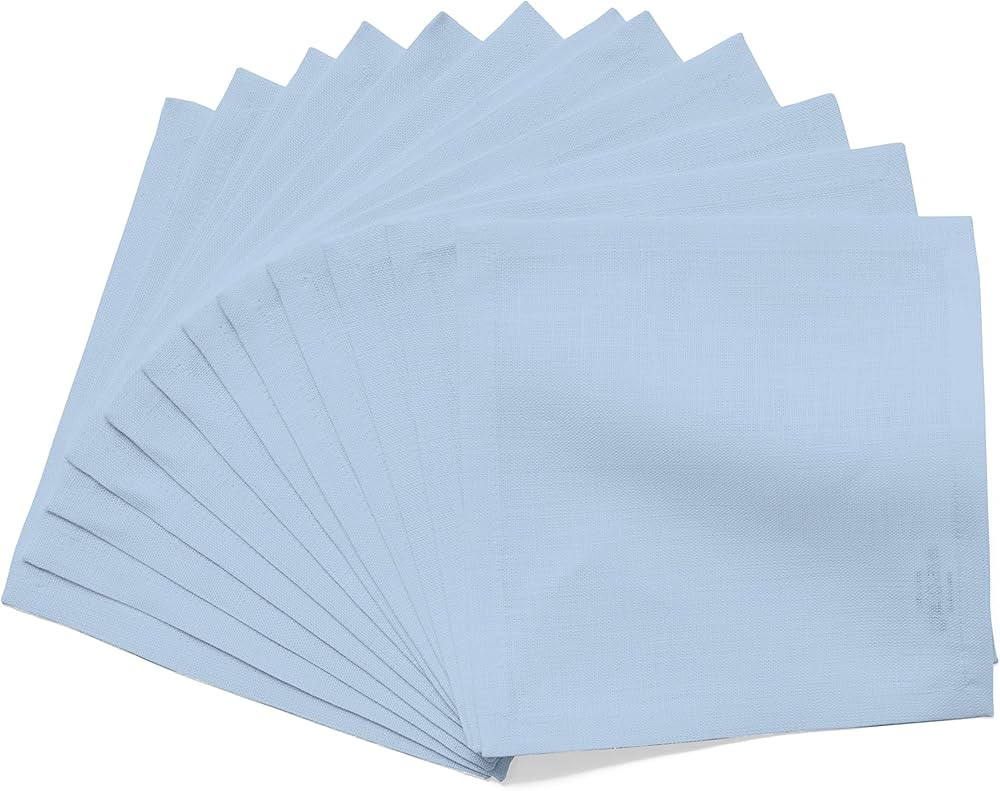 Solino Home Linen Cocktail Napkins 6 x 6 Inch – 100% Pure Linen Fabric Sky Blue Beverage Napkin... | Amazon (US)