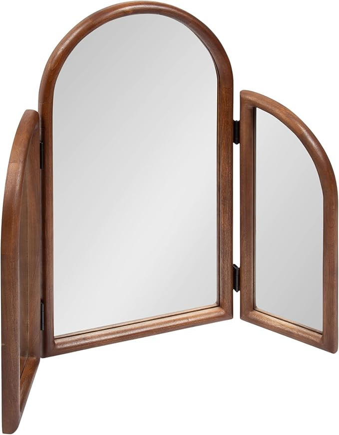 Kate and Laurel Amoli Modern Mango Wood Arched Tri Fold Mirror, 32 x 28, Walnut Brown, Decorative... | Amazon (US)