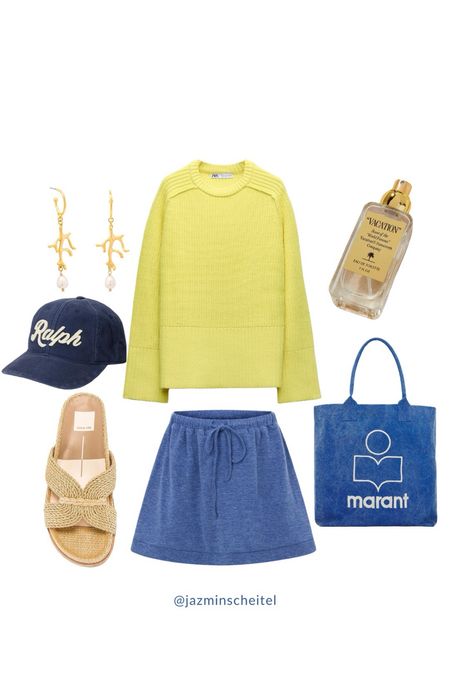 Pale yellow and denim blue outfit idea for casual beachy look