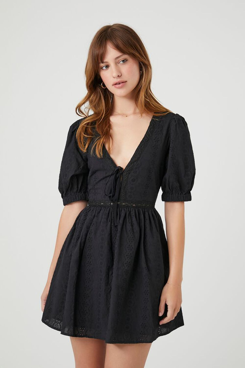 Eyelet Puff-Sleeve Mini Dress | Forever 21 (US)