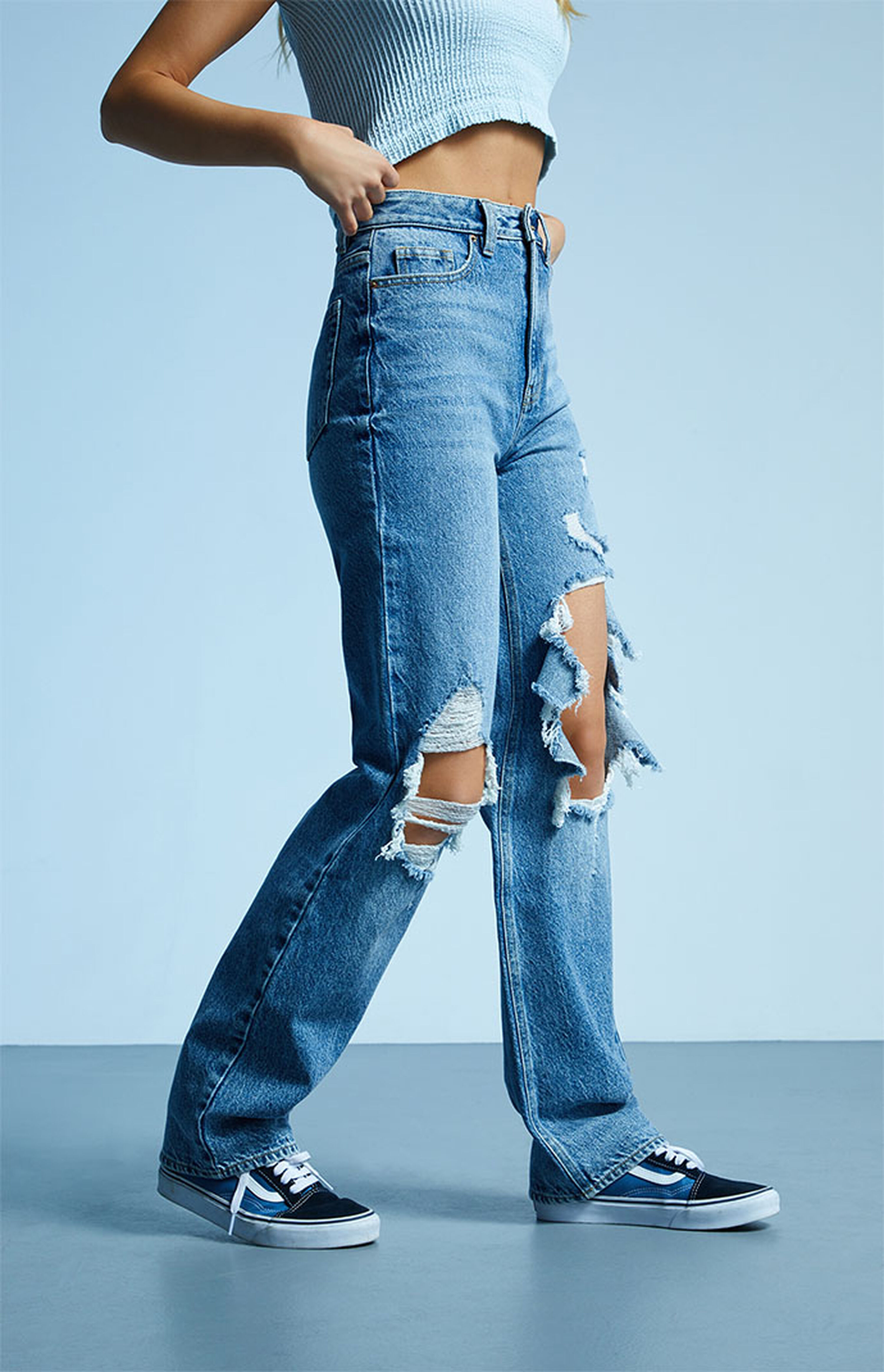 PacSun Eco Medium Blue Ripped Boyfriend Jeans | PacSun