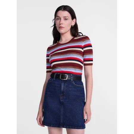 Scenario Women's Stripe Sweater with Short Sleeves, Sizes XS-XXXL | Walmart (US)