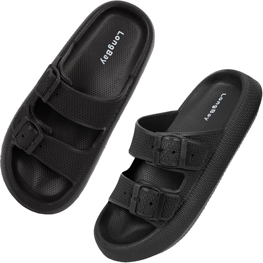 LongBay Women Men Double Buckle Adjustable EVA Slide Slippers Cloud Pillow Sandals | Amazon (US)