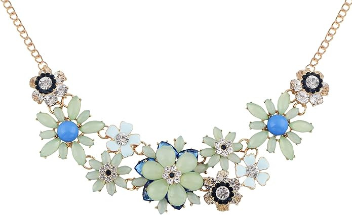 Alilang Womens Golden Tone Faux Pearl Floral Pink Multicolor Enamel Flower Bib Statement Necklace | Amazon (US)