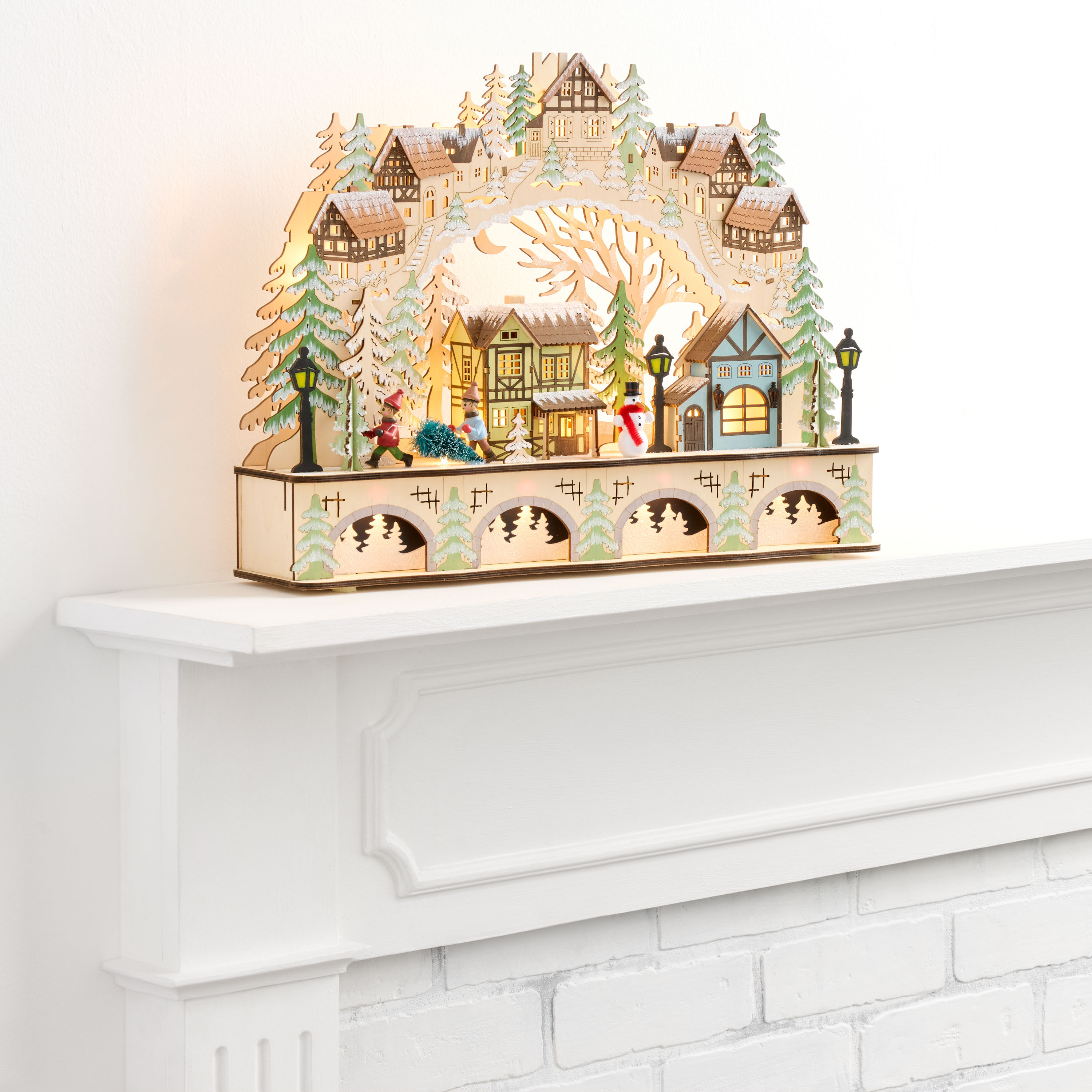 Laser Cut Wood Holiday Village LED Light Up Decor | World Market