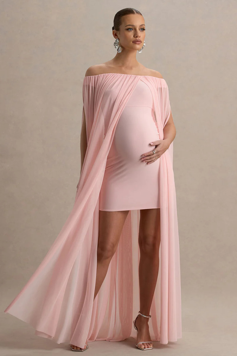 Atmosphere  Pink Bandeau Maternity Mini Dress With Mesh Overlay | Club L London