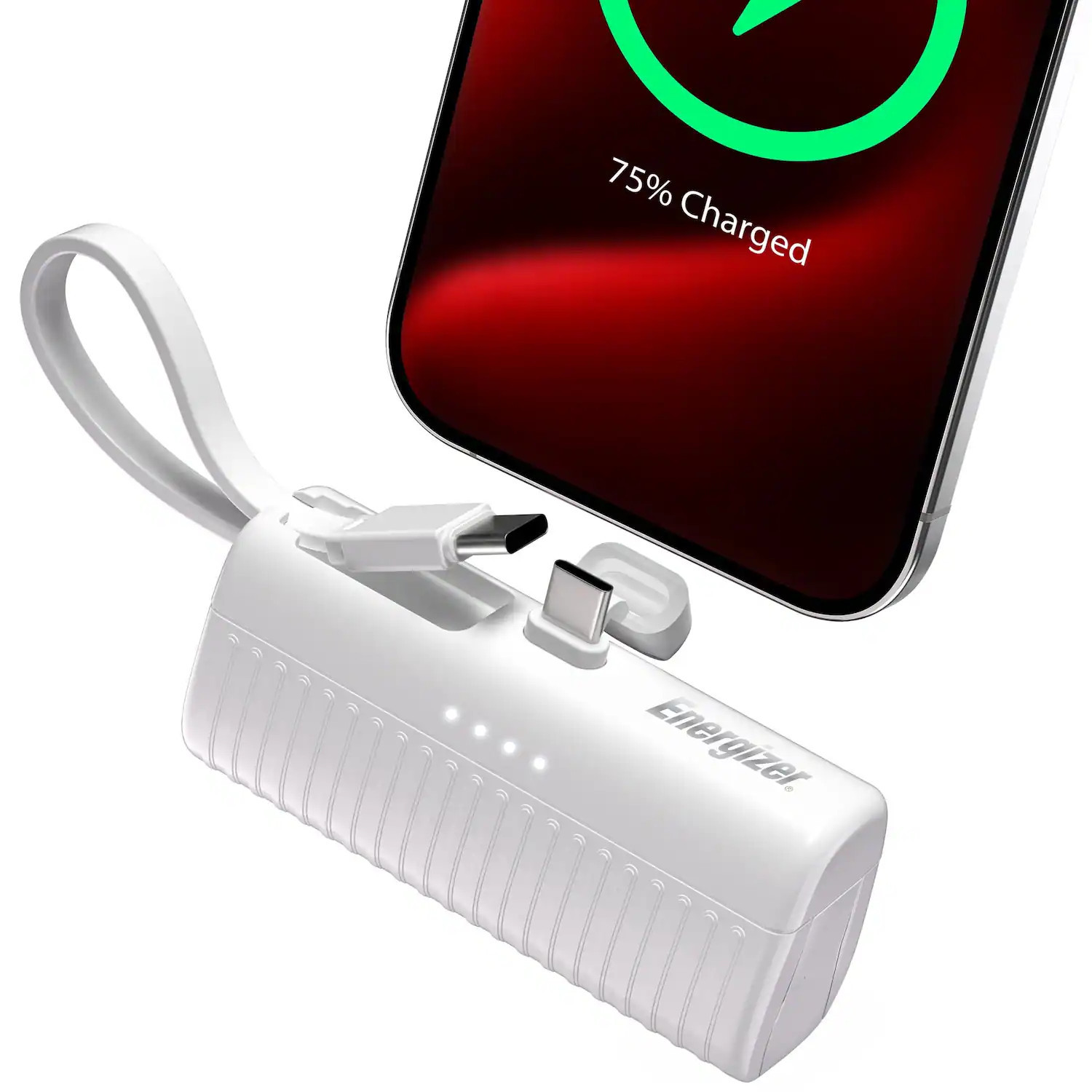 Energizer - 2-in-1 Portable Power Bank, 5000mAh, Built-in Type-C Connector & Kickstand - White | Best Buy U.S.