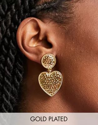 ASOS DESIGN 14K gold plated earrings with heart drop in gold tone | ASOS | ASOS (Global)