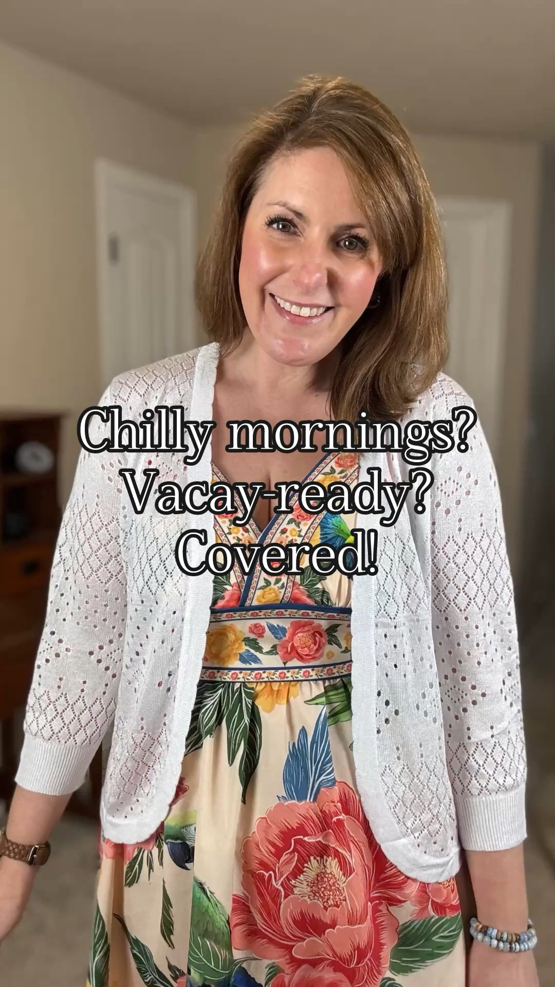 This white open-front cardigan from Simple Fun is my go-to lightweight layer for chilly mornings, evenings and everything in between.I styled it with five different dresses to show how versatile it is: perfect for packing on vacation, layering over casual or dressy outfits and keeping you comfy without adding bulk.

Available on other colors. Runs tts  