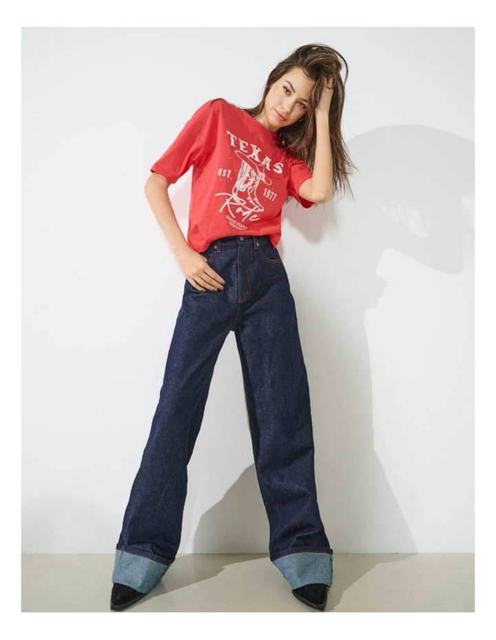 ONLY Carnaby High Waisted Wide Fold Up Jeans in Dark Blue Dark Denim 29 | Myer