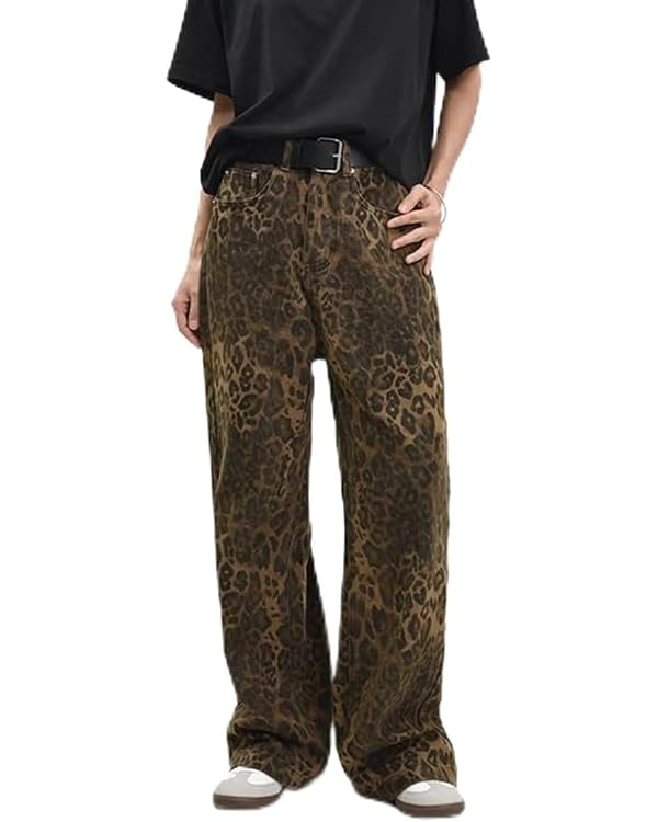 SGDLESN Womens Jeans Leopard Print Ladies Jeans Leopard Pants Printed Pants Baggy Pants Pants Bag... | Amazon (UK)