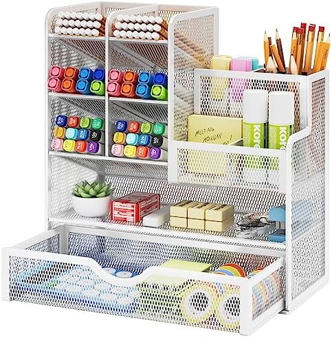Marbrasse Mesh Pen Holder for Desk, Multi-Functional Pencil Organizer with Drawer, Desk Organizer... | Amazon (US)