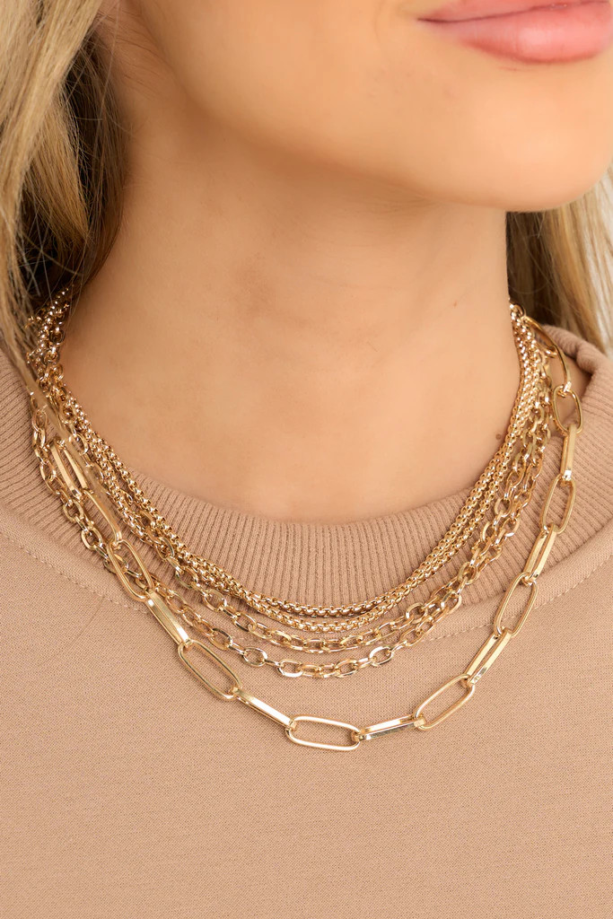 Stronger Now Gold Layered Necklace | Red Dress 