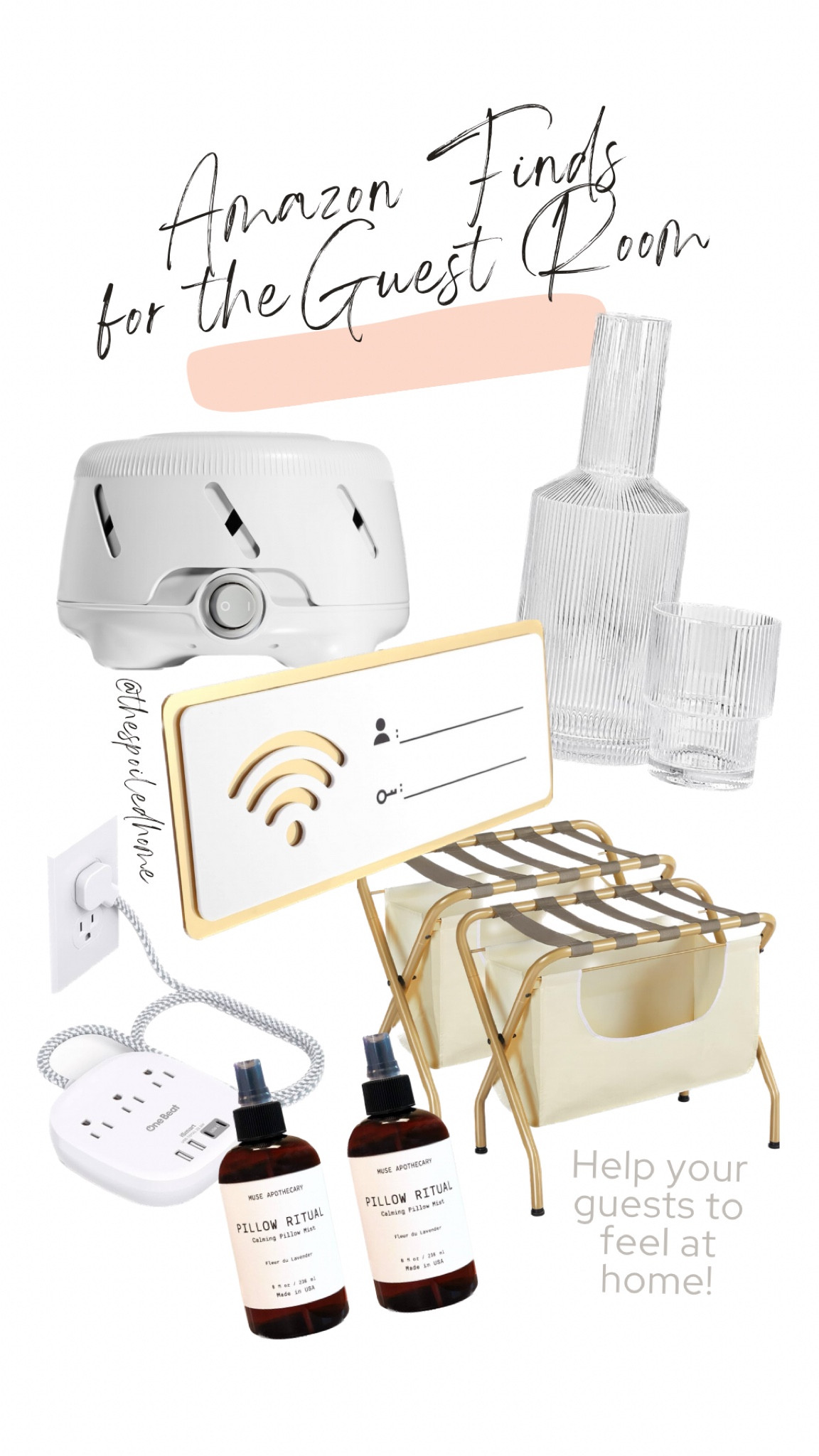 Amazon finds for your guest room that’ll help any guest to feel comfortable. With a carafe and glass bedside, they won’t have to worry about waking anyone trying to find a cup at night! The WiFi plaque would be great for the back of your guest room door and easy to direct a guest to. The luggage racks come complete with a laundry bag on the bottom to help keep the room tidy during their stay. 

#LTKTravel #LTKHome