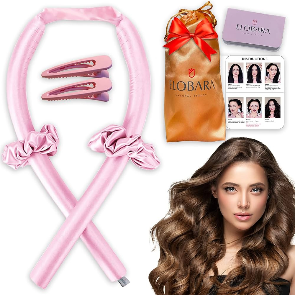 Heatless Hair Curler for Long Hair, No Heat Silk Curling Ribbon Rods with Hair Claw Clip-Curling ... | Amazon (US)