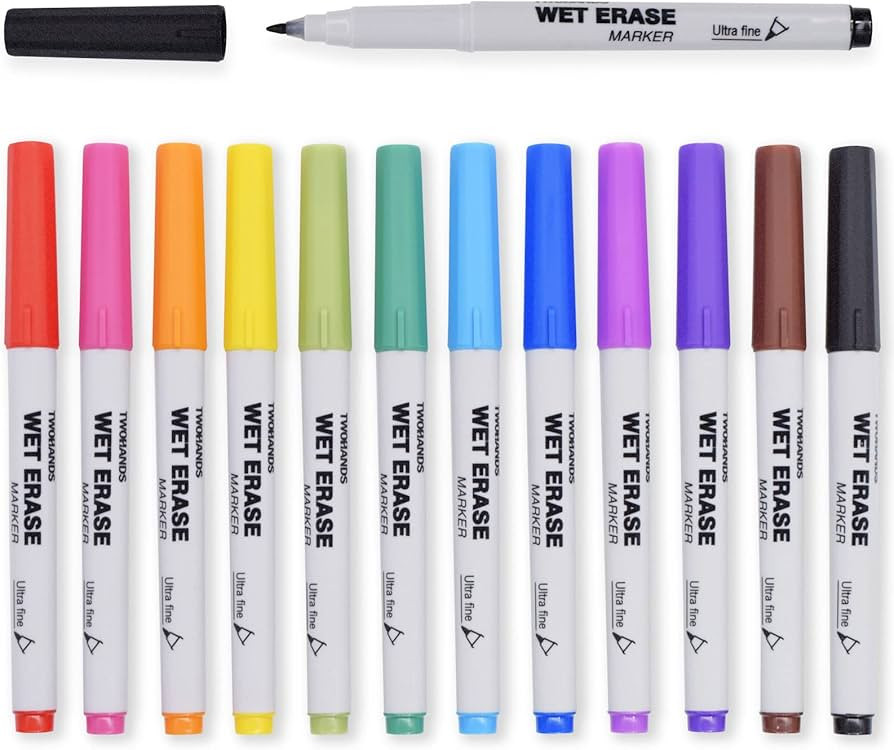 TWOHANDS Wet Erase Markers Ultra Fine Tip,0.7mm,Low Odor,Extra Fine Point,12 Assorted Colors,Whit... | Amazon (US)