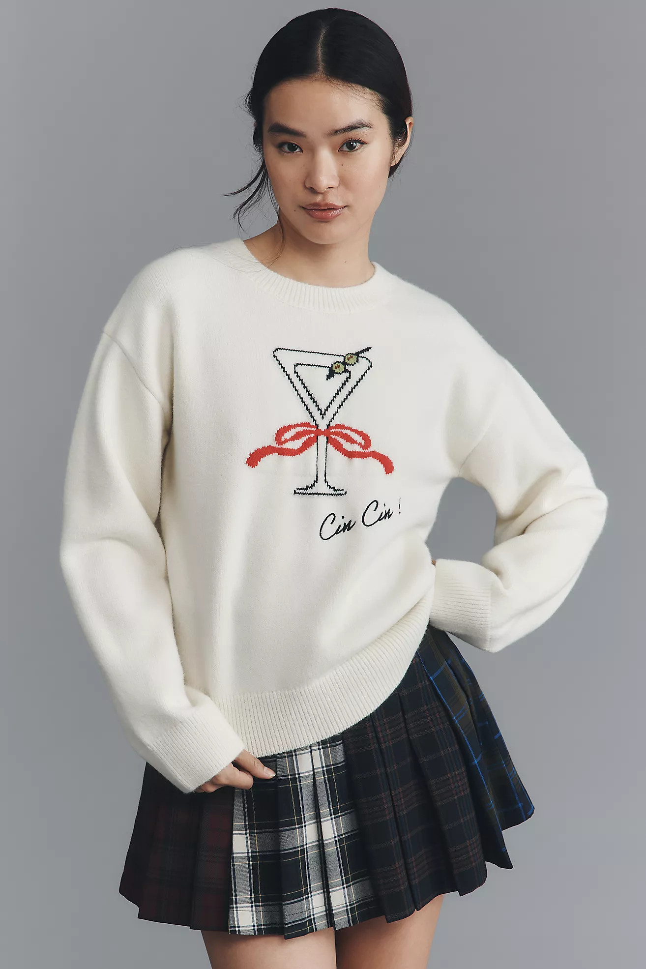 English Factory Cocktail Motif Sweater | Anthropologie (US)
