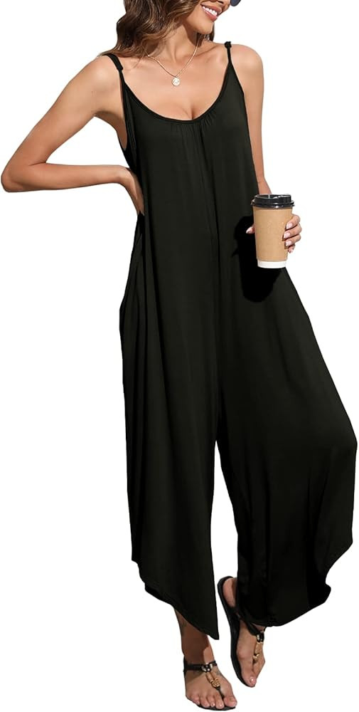 DEEP SELF Women Casual Loose Sleeveless Jumpsuit Stretchy Adjustable Spaghetti Strap Long Pants Romp | Amazon (US)