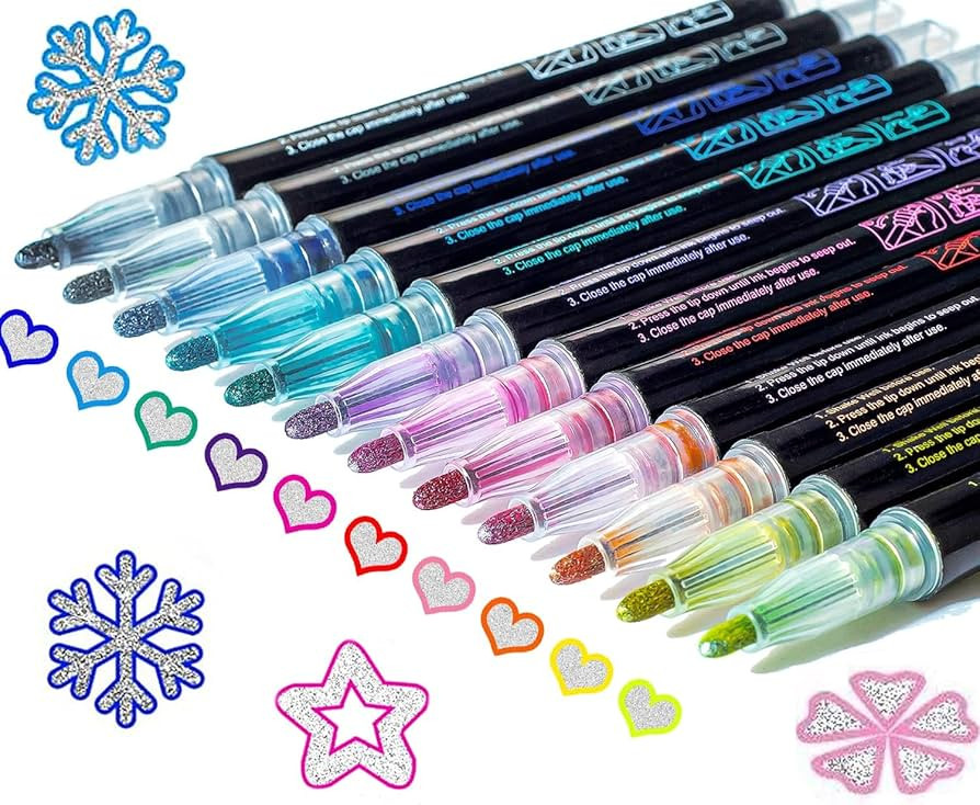 Stocking Stuffers Teen Girls: 12 Glitter Markers Christmas Gifts Teens Outline Glitter Pens Shimm... | Amazon (US)