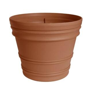 Rolled Rim 21.5 in. x 21.5 in. Terra Cotta Resin Indoor/Outdoor Planter | The Home Depot