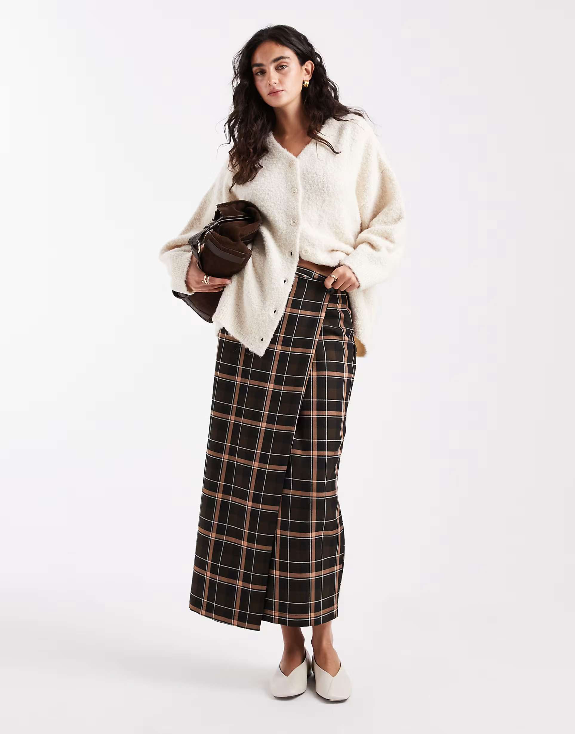 ASOS DESIGN asymmetric wrap maxi skirt in check | ASOS (Global)