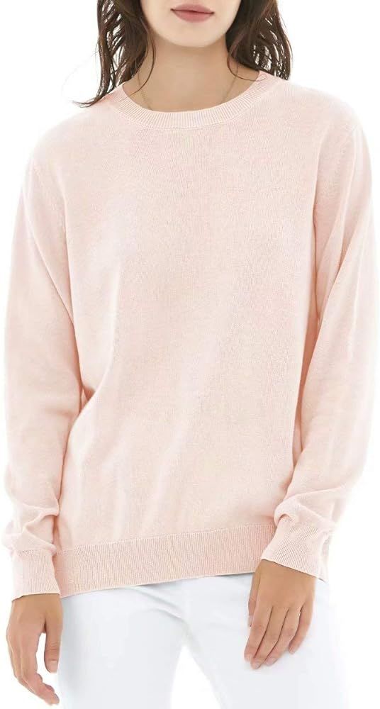 QUALFORT Women's Crewneck Sweater 100% Cotton Soft Knit Pullover Sweaters | Amazon (US)