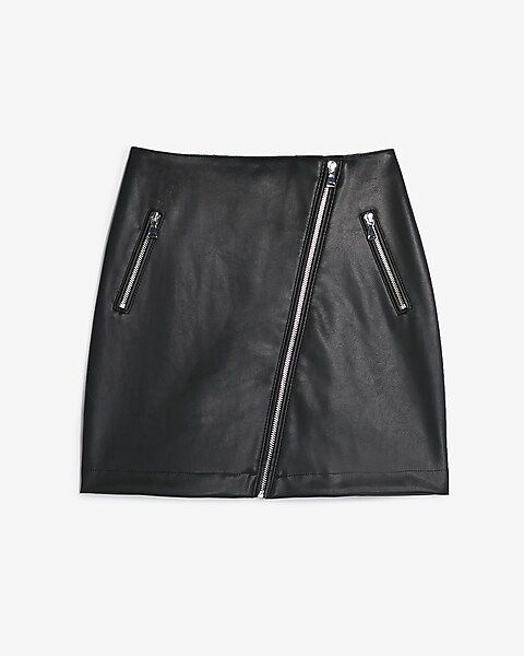 High Waisted Vegan Leather Asymmetrical Zip Mini Skirt | Express
