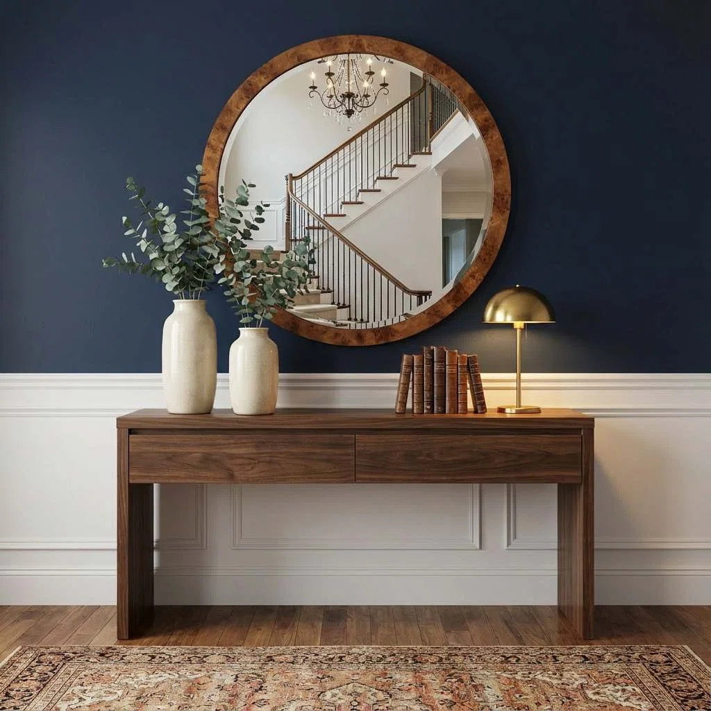 Manhattan Valley Round Mirror. Mappa Burl Light Finish 36x36 | Wayfair North America