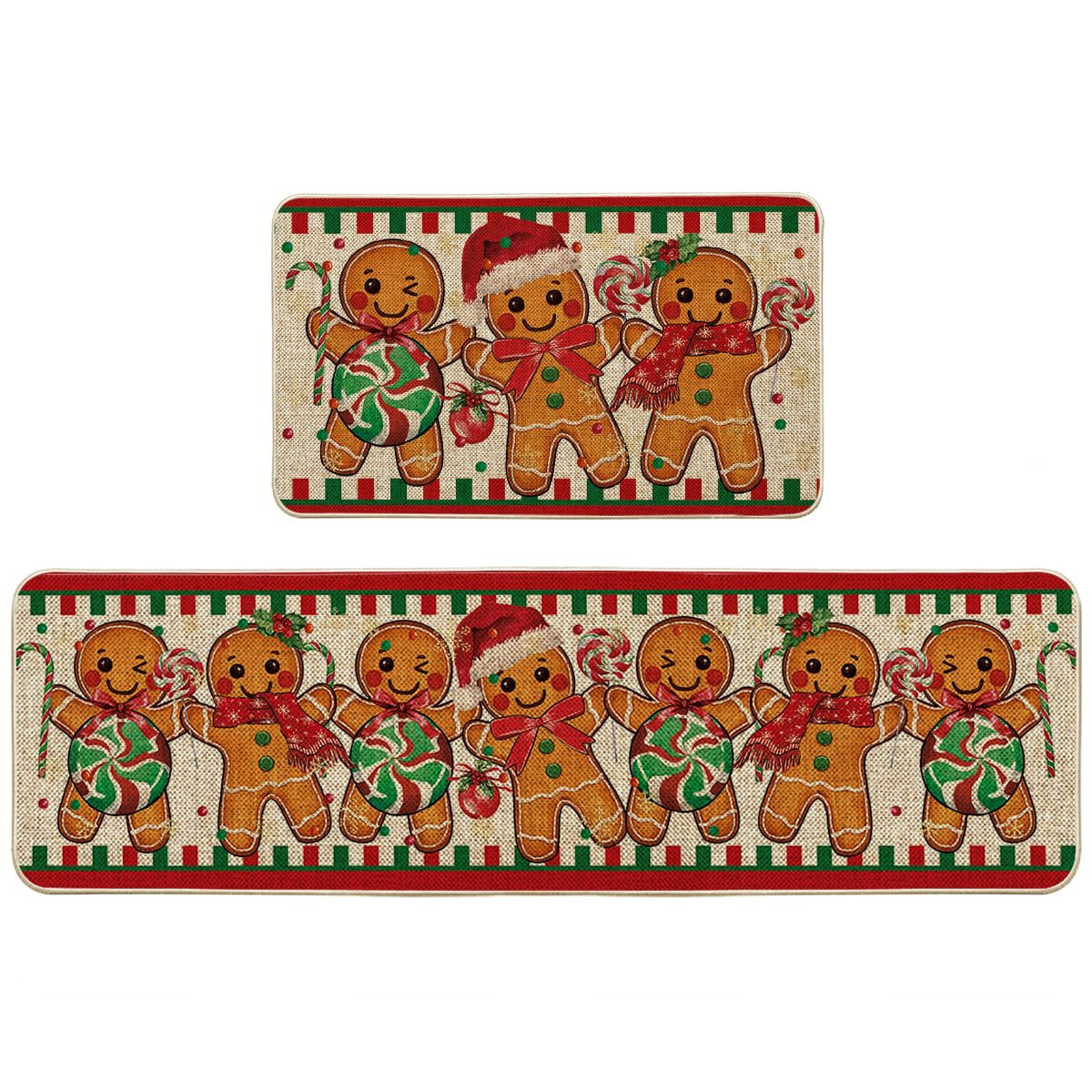 Artoid Mode Gingerbread Candy Cane Christmas Kitchen Mats Set of 2, Winter Home Decor Low-Profile... | Amazon (US)