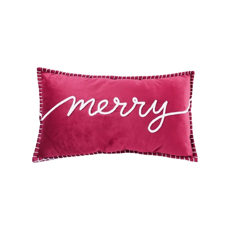 Merry Words Christmas Lumbar Pillow,Width is 18inch,Height is 10inch,by Holiday Time | Walmart (US)
