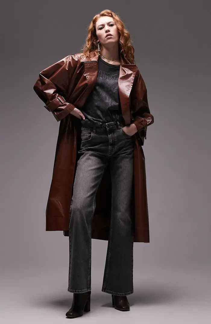 Topshop Co-Ord Faux Leather Trench Coat | Nordstrom | Nordstrom